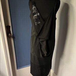 Chic Asymmetrical Black Dress with Sequin Accent